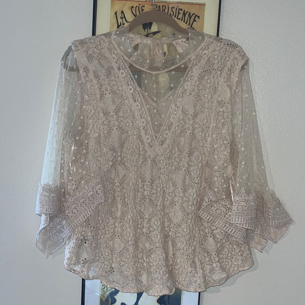 Free People Lace Poncho Like Blouse